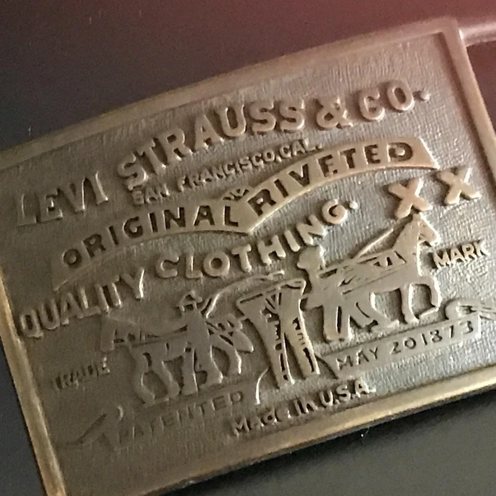 Vintage Levi Strauss Brass Belt Buckle Two Horse Pull Original Riveted USA Made